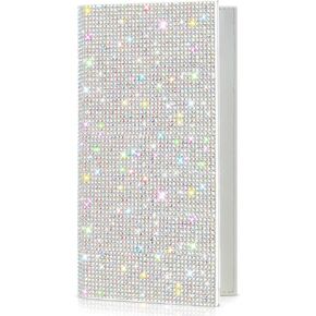 Bling Rhinestone Checkbook Cover for Women, RFID Blocking White PU Leather Check Book Wallet Gifts for Girls Women Leather Check Registers Duplicate Holder Divider