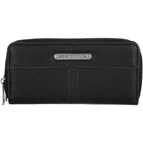 Stone Mountain Double Zip Around Wallet & Checkbook Cover Bag Black Genuine Leather