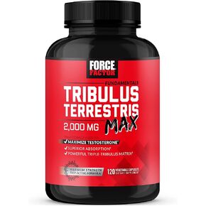 FORCE FACTOR Tribulus Terrestris Max for Men, Testosterone Booster and Male Vitality Supplement, for Superior Absorption, 2000mg, 120 Capsules