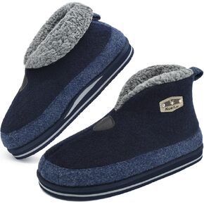 KuaiLu Mens Winter Slippers Memory Foam Slipper Boots for Men Cozy Felt Wool House Booties with Warm Sherpa Plush Lining Non-slip Rubber Sole Indoor Outdoor 7-14