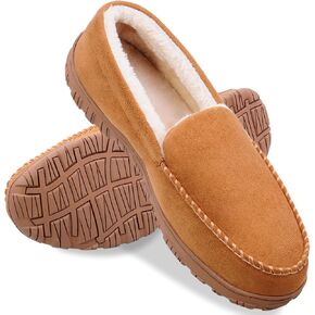 shoeslocker Men's Slippers Warm Soft Plush Memory Foam House Slippers for Men Comfortable Bedroom Moccasin Slippers Non-Slip Indoor Outdoor