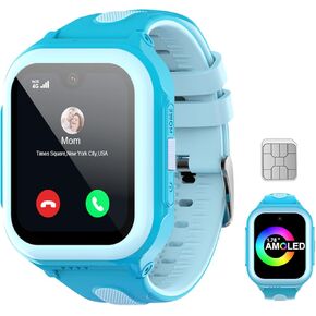 Wonlex 4G GPS Smartwatch for Kids, 1.78" AMOLED Touchscreen Phone Watch with SIM Card, Video Calls, Voice Chat, SOS, Camera, Music, Pedometer, Game, Birthday Gift for Girls Boys Ages 8-15(Pink)