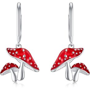 LONAGO Mushroom Earrings 925 Sterling Silver Cute Mushroom with Snail Drop Earrings for Women