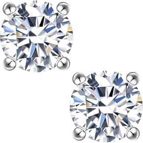Moissanite Stud Earrings, 0.6ct-2ct DF Color Brilliant Round Cut Lab Created Moissanite Earrings 18K White Gold Plated Silver Friction Back for Women Men