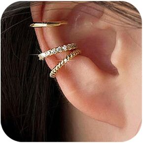 PANSHI Ear Cuff Silver Hoop Cuffs Earrings for Women Teen Trendy Non Piercing Hypoallergenic Cubic Zirconia Earrings Set Jewelry Gifts