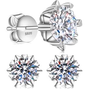 Brilliant Cut Simulated Diamond Cubic Zirconia Stud Earrings, Round Cut D Color VVS1 Clarity Lab Created 8mm Diamond Earrings Studs White Gold Plated 925 Sterling Silver Jewelry for Women