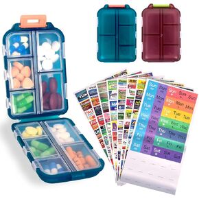 3 Pcs DIY Travel Pill Organizer with Labels Pocket Pharmacy, 3 Pill Box & 420 Medicine Labels, Portable Travel Essentials Mini Pill Container 7 Day Pill Case Storage Vitamin Fish Oil (Set B)