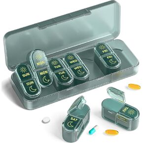 𝐏𝐢𝐥𝐥 𝐎𝐫𝐠𝐚𝐧𝐢𝐳𝐞𝐫, Am & Pm Pill Organizer 7 Days, Weekly Pill Organinzer 2 Times a Day, Pill Box 7 Day, Medicine Pill Organizer for Travel, Vitamins, Fish Oils, Supplements