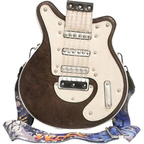 Women Guitar Shaped Crossbody Shoulder Bag with Guitar Strap Men PU Leather Unique Novelty Guitar Purse