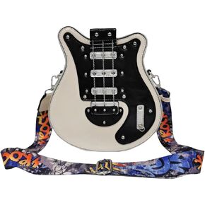 Women Guitar Shaped Crossbody Shoulder Bag with Guitar Strap Men PU Leather Unique Novelty Guitar Purse
