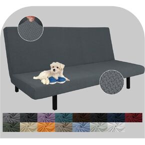 JIVINER Stretch Futon Cover Universal Armless Sofa Slipcover Non Slip Spandex Sofa Bed Without Armrest Cover Soft Spandex Futon Slipcover with Elastic Bands (Futon, Light Gray)