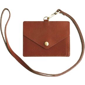 Full Grain Leather ID Holder with Pocket Strap Included Office Security 5 Colors