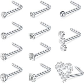 TOKRING 18G 20G Nose Rings Studs Surgical Steel L Shaped Screw Nose Piercing Jewelry for Women Men