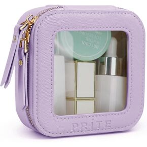 Prite Christmas Gifts Clear Makeup Bag Cosmetic Organizer Case Waterproof Travel Toiletry Bag Skincare Pouch with Golden Zipper(Beige)