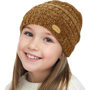 Sukeen Kids Winter Hat Chenille Knit Beanie Hat with Lined for Girls Boys Toddlers Ages 3-8 Warm Skull Caps for Ourdoor
