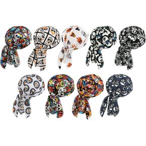 DOCILA 9 Pcs Do Rags Skull Cap Men Women Helmet Liner Head Bandana Motorcycle Durags Caps Cycling Beanie Sports Accessories
