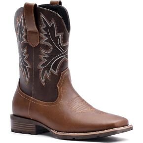 Lumeheel Cowboy Boots for Men - Western Men's Boots with Classic Embroidered, Slip on Square Toe Boots, Slip Resistant Country Boots Chunky Heel Ankle, Durable Short Boots for Spring Fall