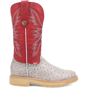 Dingo Mens Kiwi Embroidered Ostrich Round Toe Casual Boots Mid Calf - White