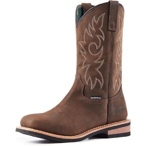 GOLDEN RETRIEVER Men's Square Toe Western Boot, Embroidery Cowboy Work Boot, 11’’ Square Toe Comfortable Boots, Crazy Horse Leather Goodyear Welt, Waterproof, Oil & Slip Resistant, EH G11242N