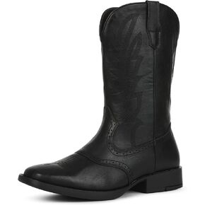 Lyrisiphy Cowboy Boots for Men Western Boots Durable Work Boots Square Toe Embroidered Traditional Country Boots Pull On Slip Resistant Boots