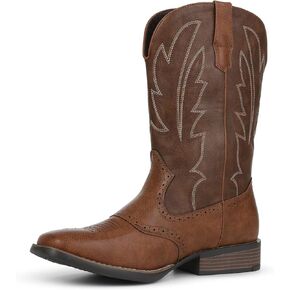 Lyrisiphy Cowboy Boots for Men Western Boots Durable Work Boots Square Toe Embroidered Traditional Country Boots Pull On Slip Resistant Boots