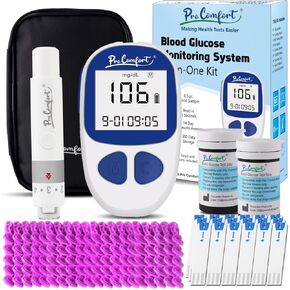 Blood Glucose Monitor Kit, 100 Glucose Test Strips, 100 Lancets, 1 Blood Sugar Monitor, Blood Sugar Diabetes Testing Kit, No Coding Glucometer, 1 Lancing Device in Kuwait