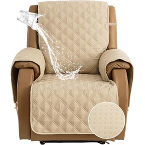 TOMORO Non-Slip Quilted Recliner Cover, 100% Waterproof Recliner Chair Slipcover Furniture Protector with Pockets, Washable Couch Cover with Elastic Straps for Kids and Pets，23 Inch