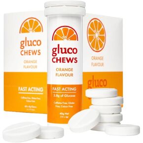 Glucology 6X Orange Glucochews (6 x 10) - Fast-Acting Glucose Chews, 3.8g Each - Boost Energy and Blood Sugar Levels - 10 Chews in Portable, Refillable Tube - Gluten-Free, Fat-Free, Caffeine-Free