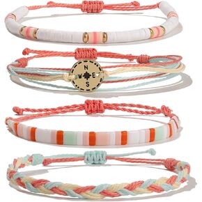 FANCY SHINY Beaded String Bracelets Compass Charm Clay Beads Boho Bracelet Stack Friendship Bracelets for Women
