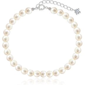 Cultured Pearl Bracelet Sterling Silver 925 Chain with Cubic Zirconia 5mm White Crystal Pearl 5mm Wedding Jewerly Gift for Women
