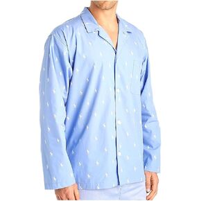 POLO RALPH LAUREN Men's Tall Man Woven Cotton Long Sleeve Pajama Top, RY25RT, Beach Blue/White, 4XLT