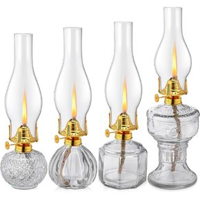 VIHOSE 4 Pcs Oil Lamps Indoor Glass Clear Kerosene Lamp Vintage Hurricane Lamp Chamber Rustic Oil Lamp Lantern with Oil Wick for Indoor Use Home Decor Emergency Lighting(Black Regulators,Chic)