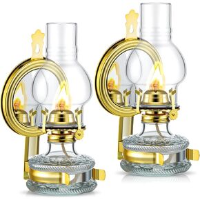 Yexiya 2 Pcs Large Kerosene Lamp Lantern Large Chamber Oil Lamp Wall Mounted Kerosene Lamp Vintage Glass Clear Kerosene Lamp Rustic Oil Lamp with Oil Wick for Indoor Home Decor Lighting (Bronze)