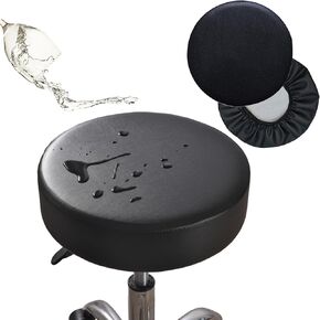 Augld 2 Pack Round Bar Stool Cover Watedrproof Faux Leather Stool Seat Cover for Bar, Chair, Salon, Spa, Tattoo, Clinic 16-17 Inch Black