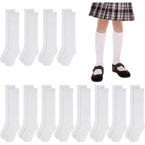 12 Pairs Girls Kids Knee High Socks Long School Uniform Socks Uniform Dress Socks Soft Crew Socks Baby Toddler