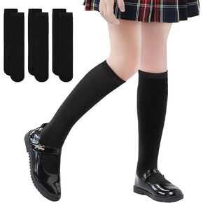 Durio 3 Pairs Knee High Socks for Girls Long Socks for Girls Boys Kids School Uniform Socks Breathable Seamless Socks in Kuwait