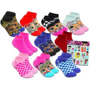 LOL Surprise Socks for Girls - LOL Surprise Apparel Bundle with 10 Pairs of LOL Socks Kids Shoe Size 7-10 Plus Stickers | LOL Surprise Socks for Girls 4-6 Years