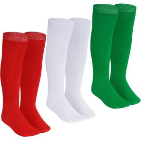 Dxhycc 3 Pairs Girls Christmas Knee High Socks Red White Green Socks Elf Socks Long Xmas Socks for Kids Christmas Party