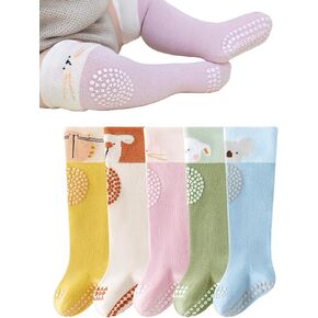 Baby Toddler Knee High Non-Skid Socks Boy Girl Non Slip Socks Newborn Infant Floor Crawling Stockings 5 Pairs