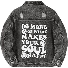 WDIRARA Boy's Letter Graphic Denim Jacket Ripped Outerwear Button Down Coat
