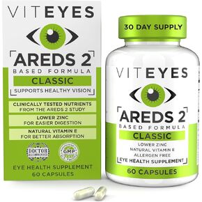 Viteyes AREDS 2 Eye Vitamins, Classic Macular Support, Allergen Free Capsules, with Natural Vitamin E, Vitamin C, Zinc, Copper, Lutein & Zeaxanthin, Eye Doctor Trusted, Manufactured in The USA, 180 Ct