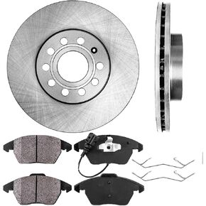 Callahan Front Brake Kit for Volkswagen Jetta Beetle Rabbit EOS Audi A3 Replacement Drilled & Slotted Brake Rotors and Ceramic Brakes Pads : 11.34" inch Rotors