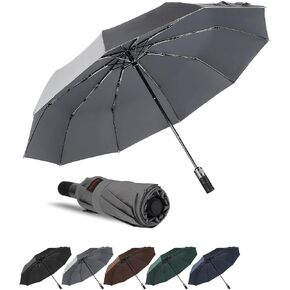Umbrella Windproof Travel Umbrellas for Rain - Easy Auto Open Close, Durable & Compact Umbrella, Strong Fiberglass Frame, 230T Waterproof Canopy - Backpack, Portable Umbrella for Travel (Grey, 46IN)