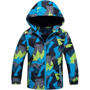 JOYSON Boys Girls Rain Jackets Waterproof Fleece Lined Outerwear Raincoat for Kids Lightweight Windbreaker with Hood