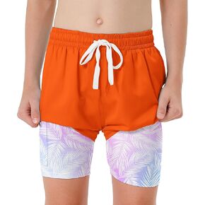 Swim Trumks for Boys 2 in 1 Bathing Suit Compress Board Shorts for 7-18T