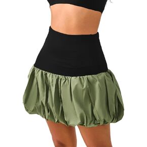 High Waisted Bubble Skirt, As Babydoll Tops, Mini Ruffle Skirts for Women, Mini Hem Tummy Control
