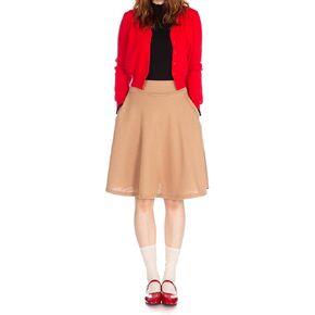 Dani's Choice High-Waisted Cotton Blend Skirt with Pockets - Knee Length A-line Flare for Business and Casual Wear