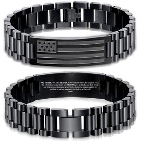 Bracelets for Men-American Flag Bracelets Engarved Bible Verse Stainless Steel Link Bracelet w/Adjust Tool Christian Religious Easter Jewelry Gifts for Son Grandson Dad Boyfriend Brother Grandpa