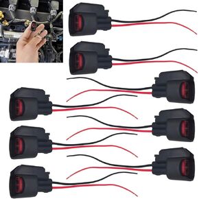 8 PCS Car 1.21" x 0.95" Fuel Injector Plug with 5.3" Cable, EV6 Harness Socket Connector, Waterproof Flame Retardant Fuel Injector, for Buick Cadillac Chevrolet Chrysler Dodge Ford (Black)