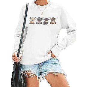 Women Cow Sweatshirt Cute Funny Animal Graphic Hoodie Pullover Western Cowgirl Casual Long Sleeve Shirts Top